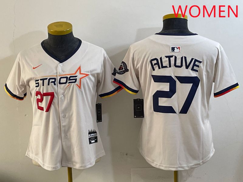 Women Houston Astros 27 Altuve Cream Three generations Joint Name 2025 Nike MLB Jersey style 12